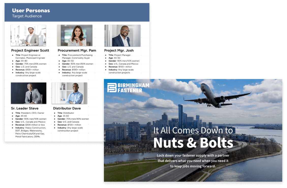 Birmingham Fastener homepage and personas