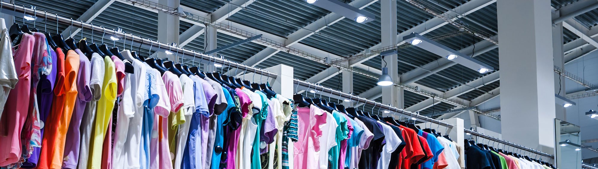 Clothes on a hanger in a warehouse