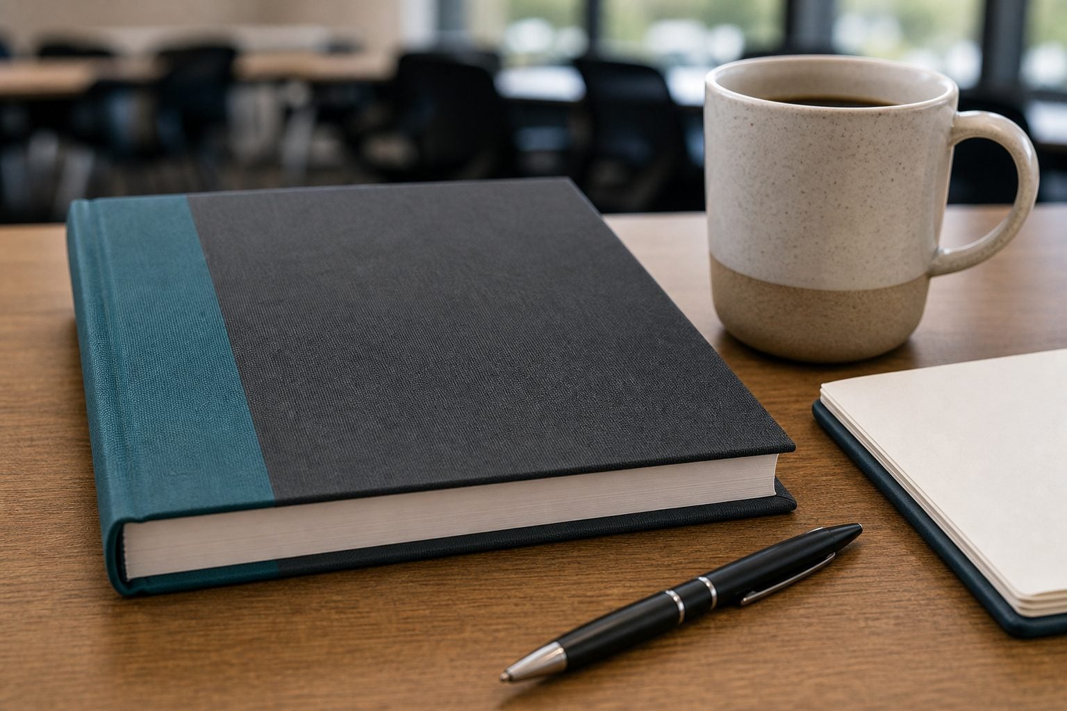 The New Action Selling book on a workshop table beside a notepad