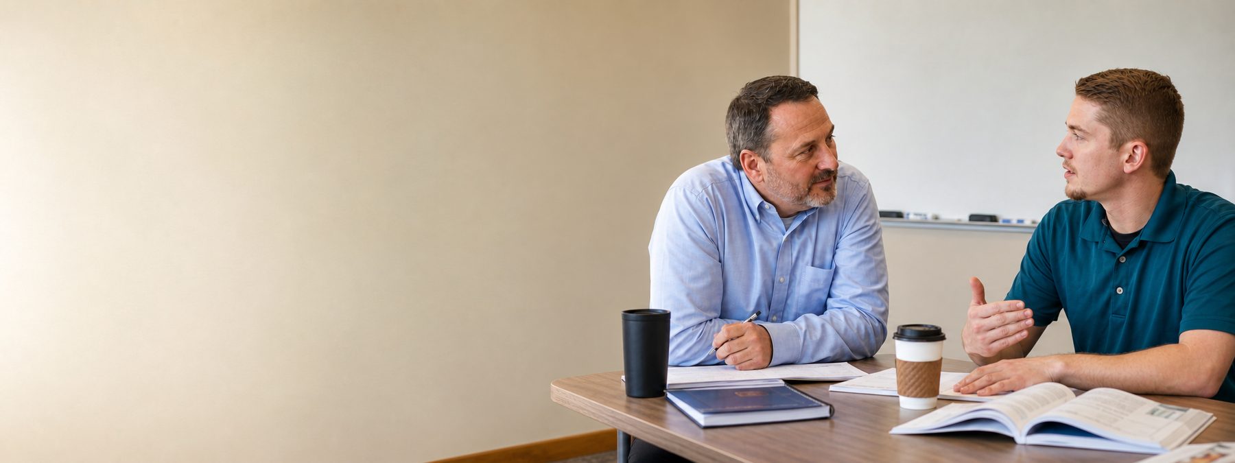 A salesperson listening to a mid-level end user during a workshop conversation