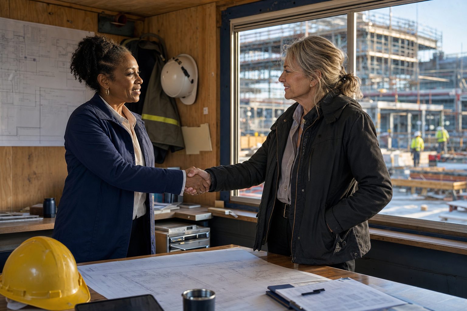 A salesperson and customer confirming the details of a closed deal