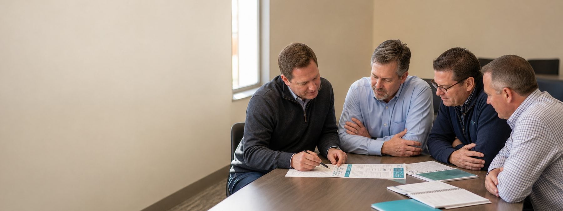 A consultant and client team reviewing a tailored sales-training plan together