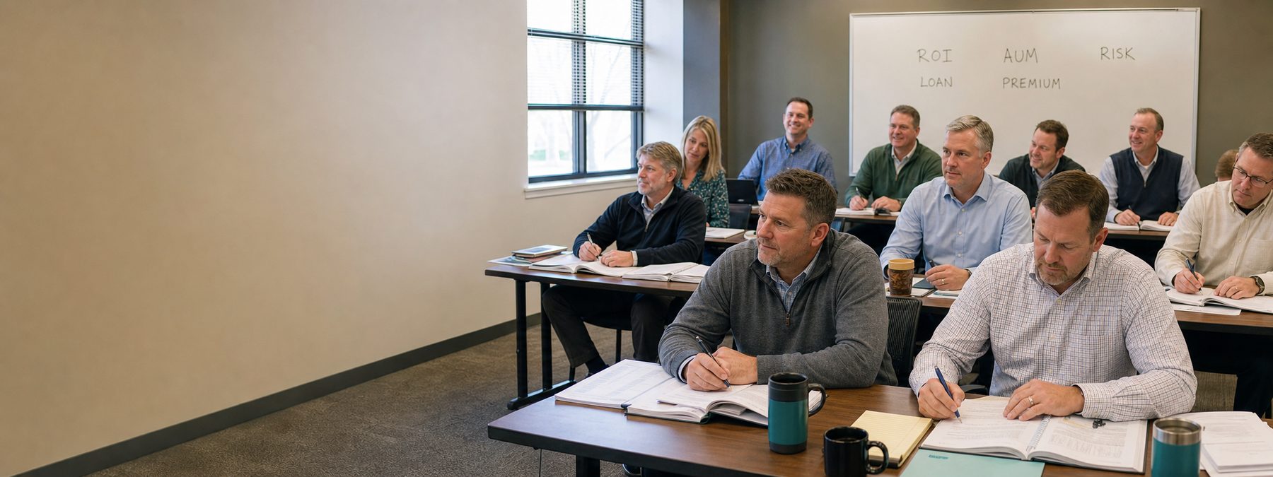 Financial services sales professionals in a training workshop