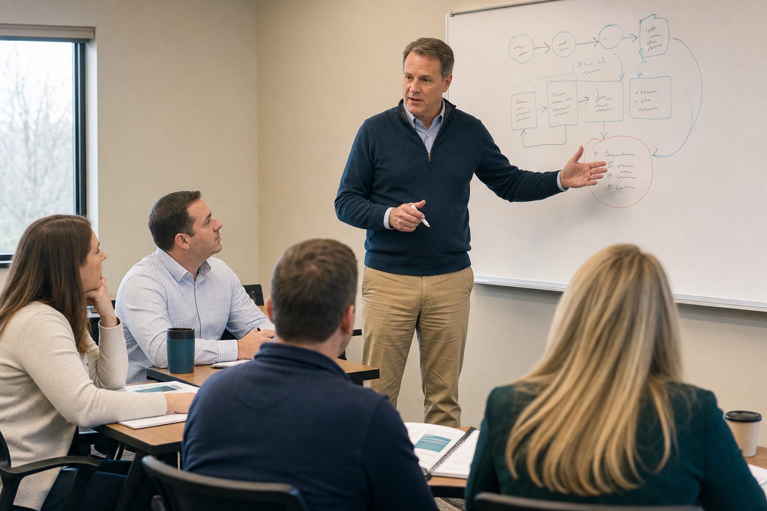A certified Action Selling trainer leading a financial services sales workshop