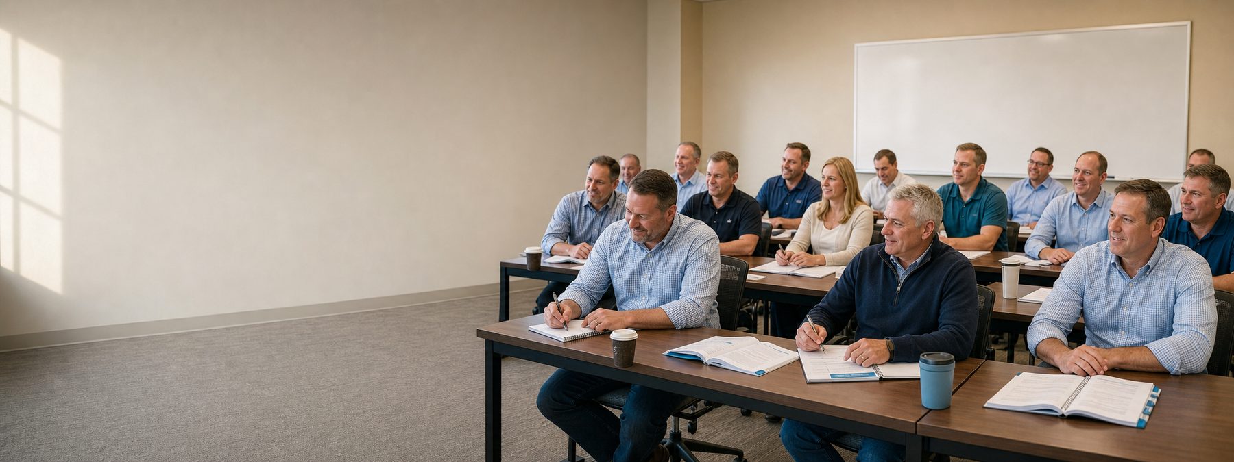 Pharmaceutical and healthcare sales professionals in a training workshop