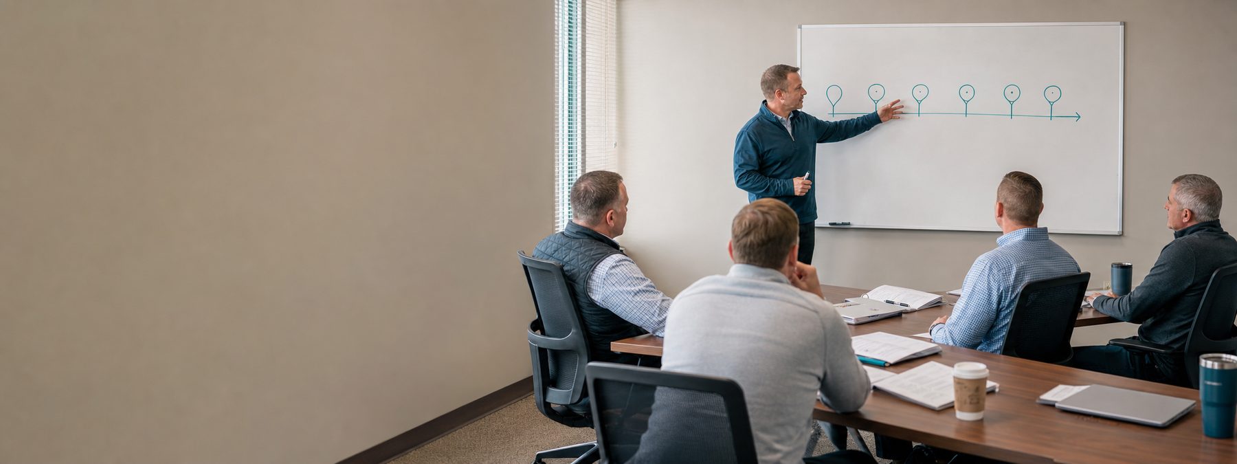 A sales trainer walking a workshop through the stages of the sales cycle