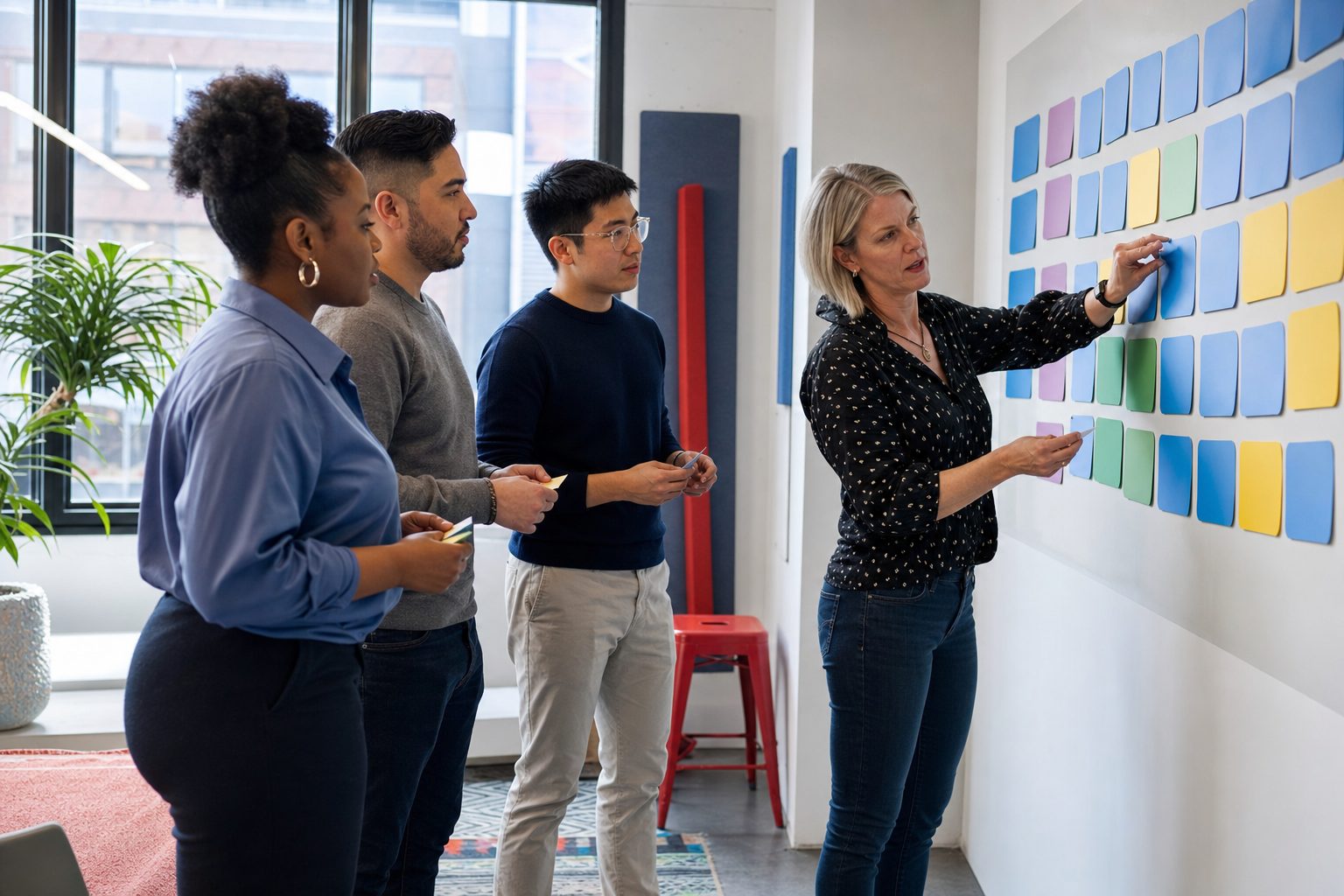 A trainer walking salespeople through a sales prospecting formula