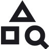 Square, triangle, and magnifying glass icon