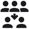 Three people with arrow pointing down to two people icon